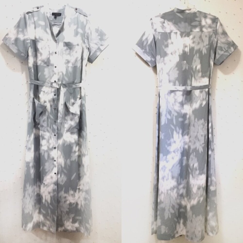 Banana Republic - Button-Up Maxi Dress Mandarin Collar, XS: Cloud Watercolor - Picture 4 of 12